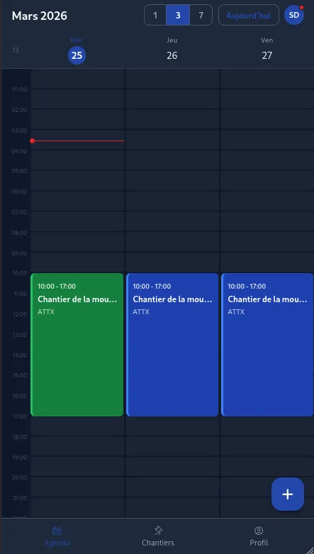 Calendrier agenda opérateur — Vue mobile